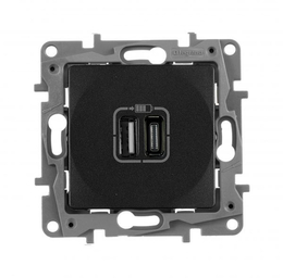 Розетка USB type-C + A, Etika, двойная, антрацит